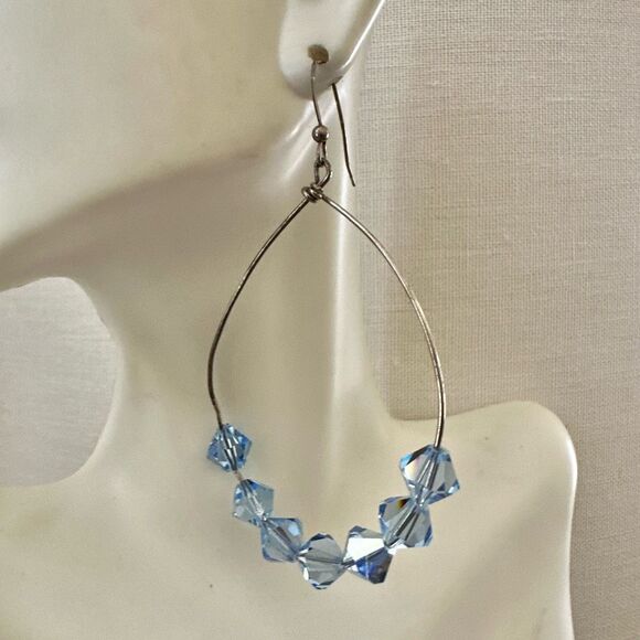 Sterling Silver & blue Swarovski Crystal Hoop Earrings - Picture 2 of 8